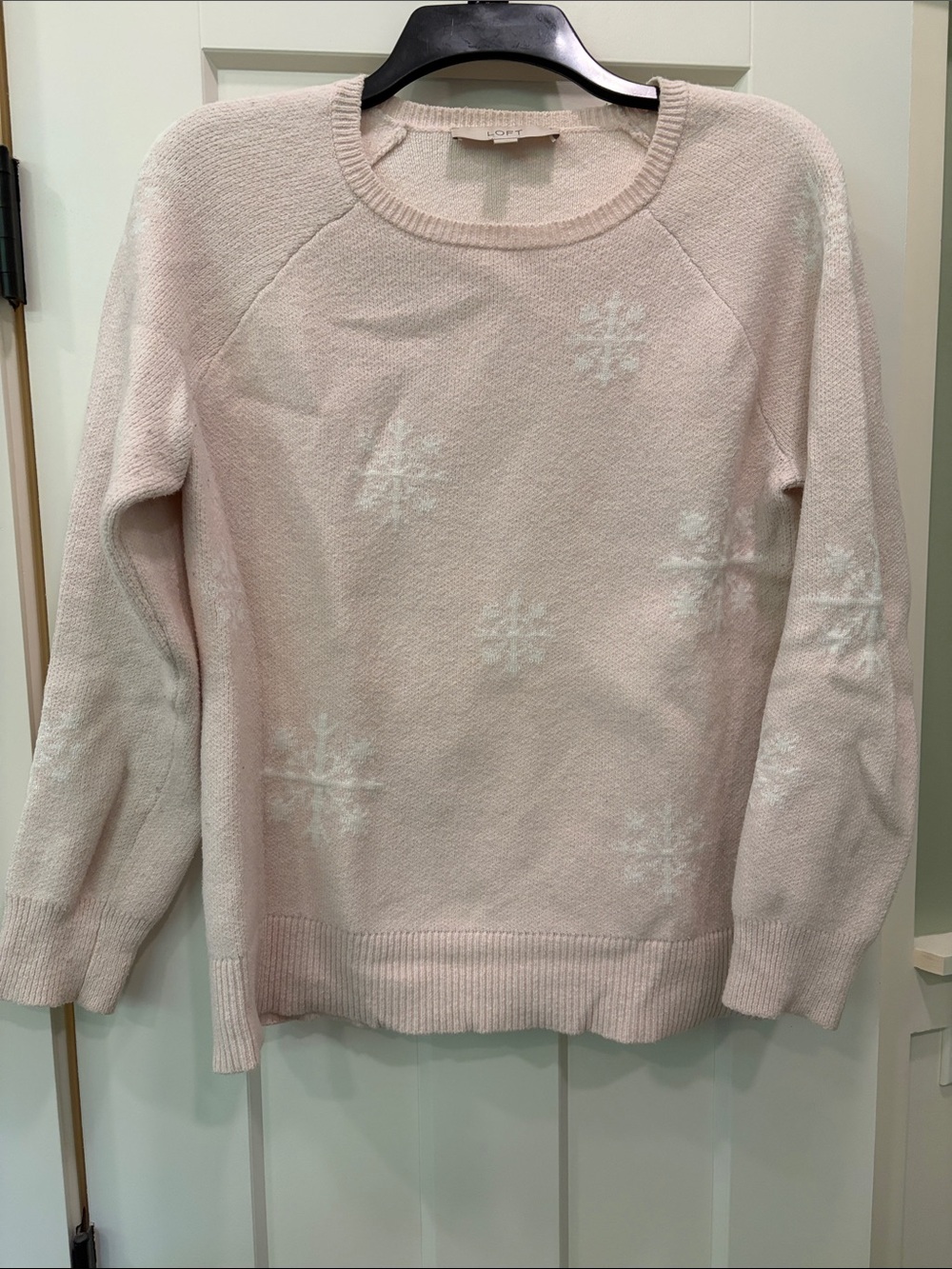 LOFT Pale Pink Snowflake Crewneck Sweater
